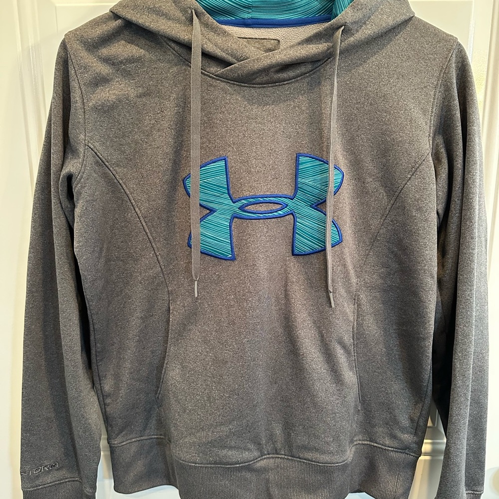 Under Armour Charcoal Hoodie with Aqua Emblem